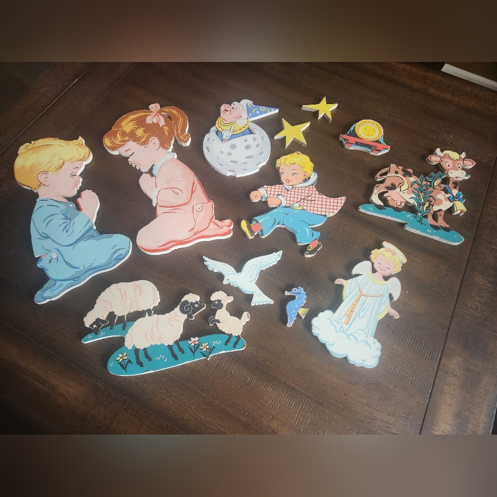 1956 Vintage Wooden Nursery Rhym Wall Art